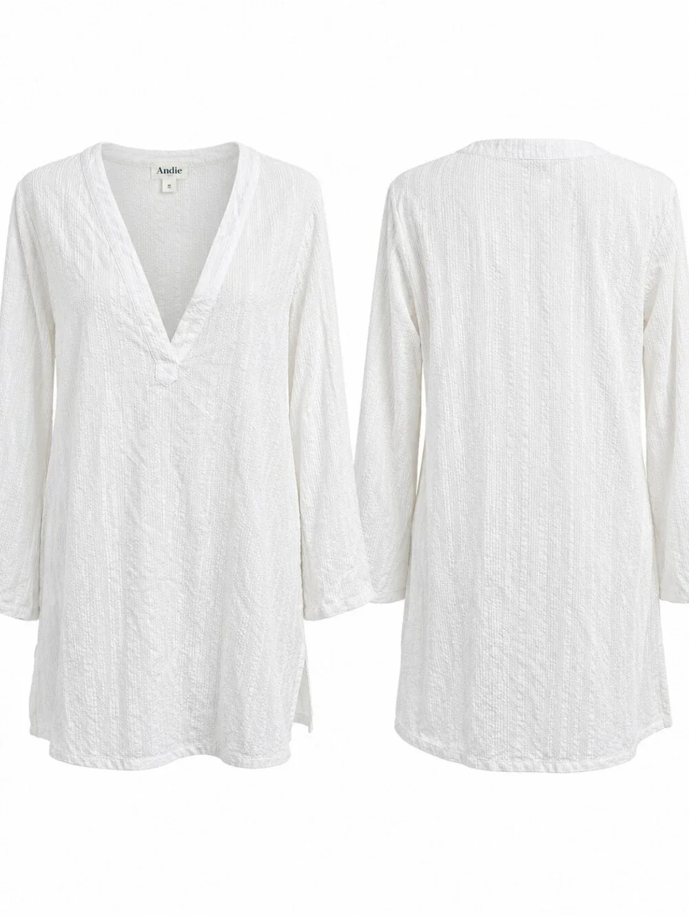 NWT Andie White Textured Cotton Swim Cover Up Tunic Dress M Resort Beach Neutral